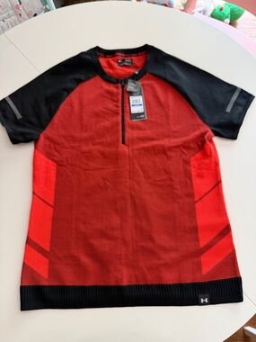 Under Armour Red and Black Intelligent-Knit Half-Zip Performance Top